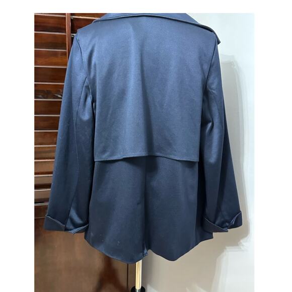 Adrianna Papell Women's Open Front Trench Jacket Blue Back Yoke Collar M NWT - Picture 7 of 10